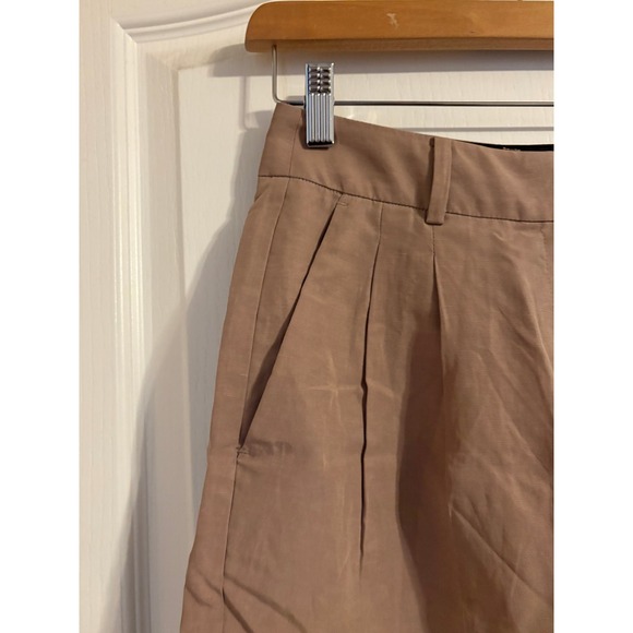 AllSaints Deri Lyn Shorts Mushroom Brown Lyocell Linen Pleated High Waist US 2 - Picture 7 of 7